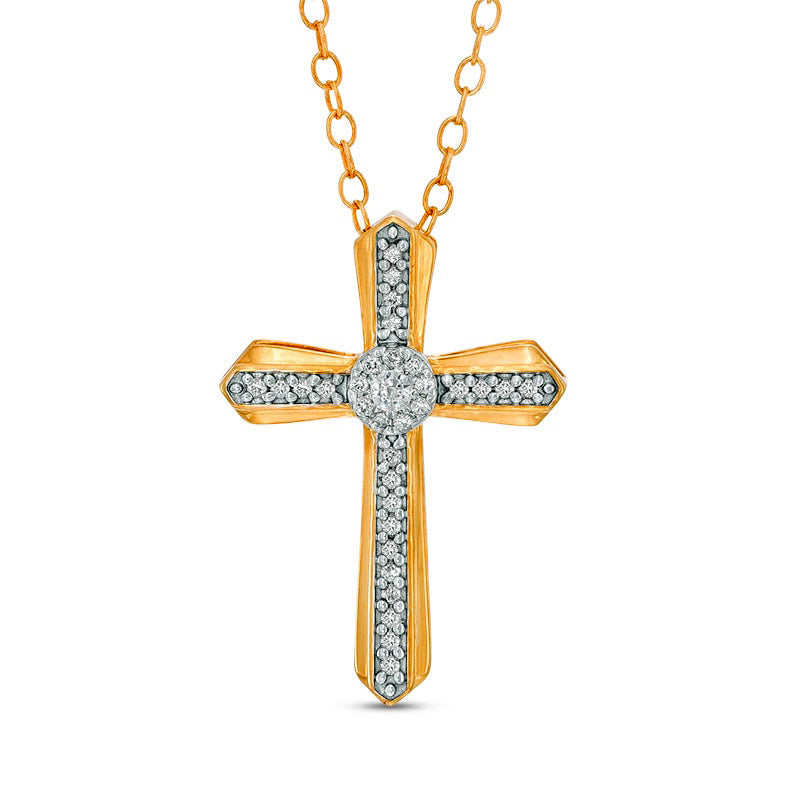 10K Sarı Altın 0.13 CT. T.W. Doğal Elmas Gotik Tarz Haç Kolye
