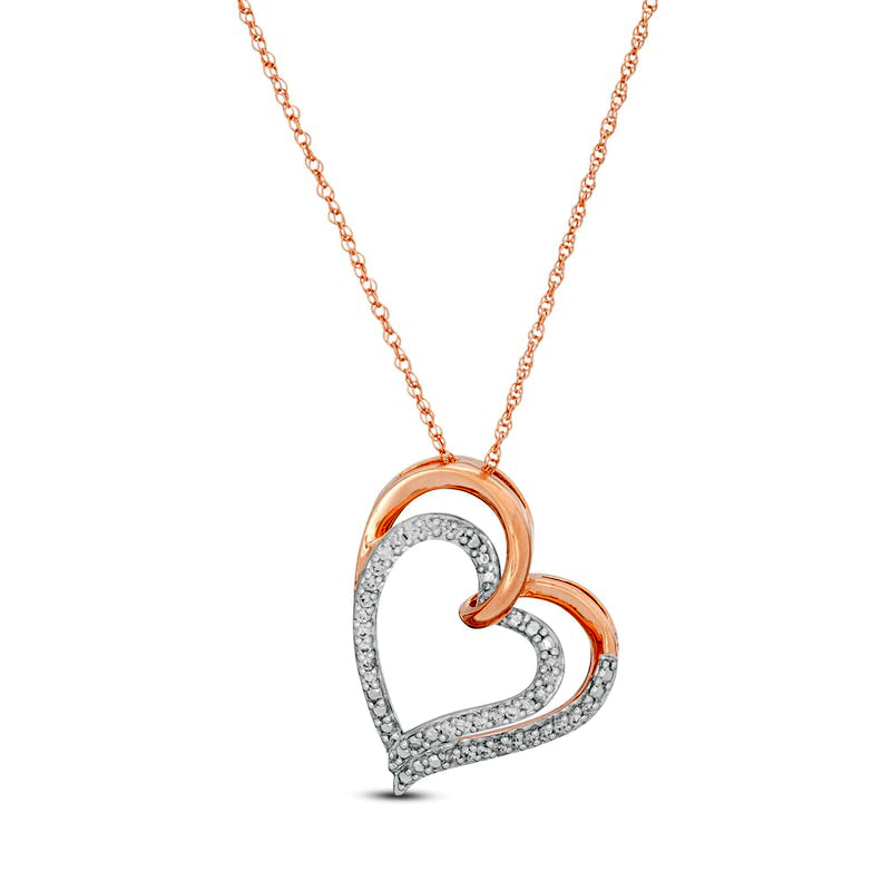 10K Pembe Altında 0.1 CT. T.W. Doğal Elmas Çift Eğri Kalp Kolye