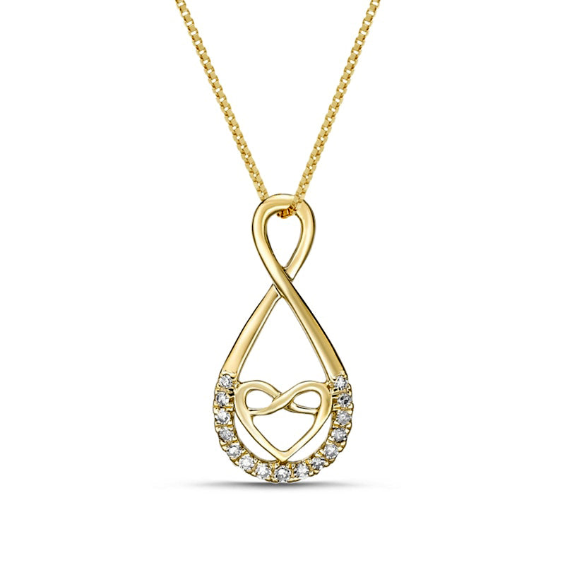 10 Ayar Sarı Altında 0.1 CT. T.W. Doğal Pırlanta Linear Sonsuzluk Kalp Kolye