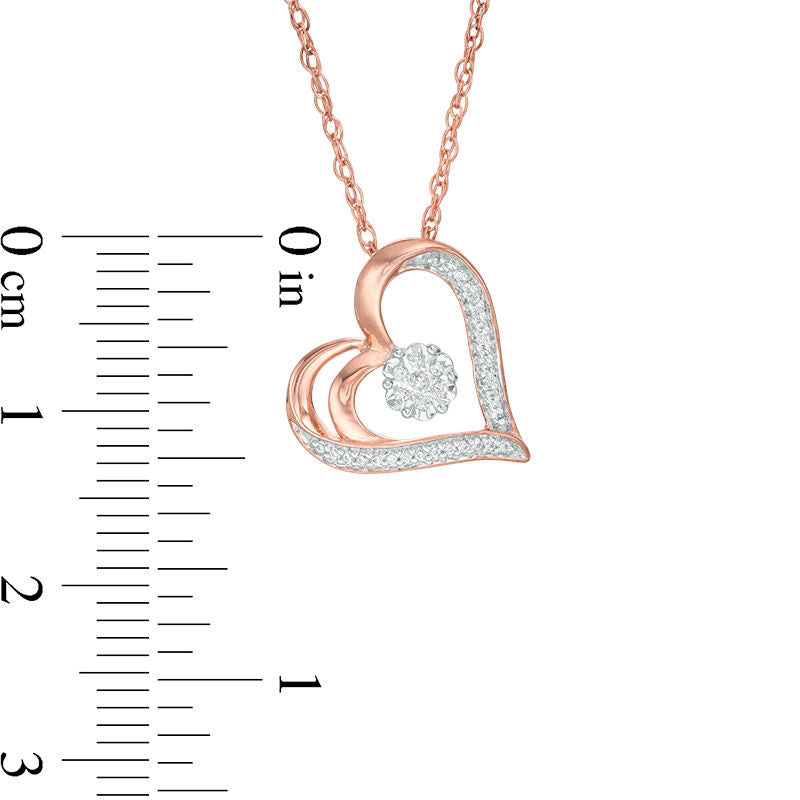 10K Pembe Altında 0.07 CT. T.W. Doğal Elmas Çiçek ve Kalp Çizgili Kolye