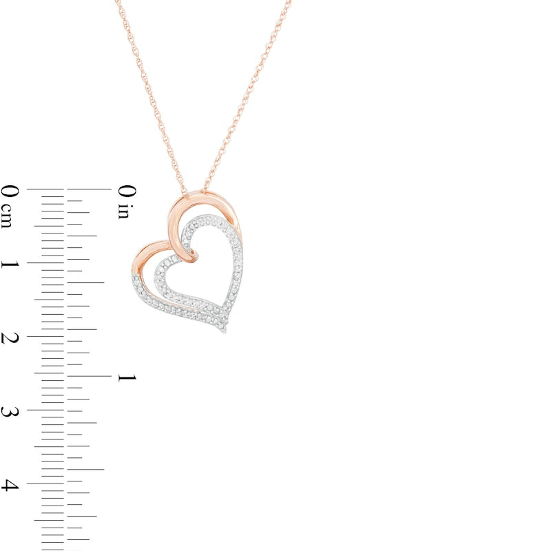 10K Pembe Altında 0.1 CT. T.W. Doğal Elmas Çift Eğri Kalp Kolye