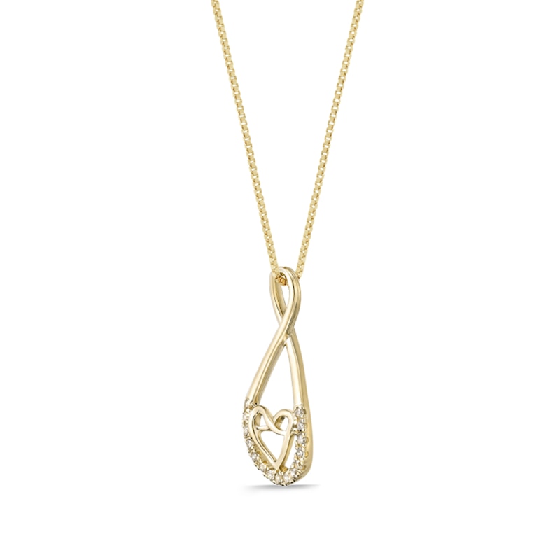 10 Ayar Sarı Altında 0.1 CT. T.W. Doğal Pırlanta Linear Sonsuzluk Kalp Kolye