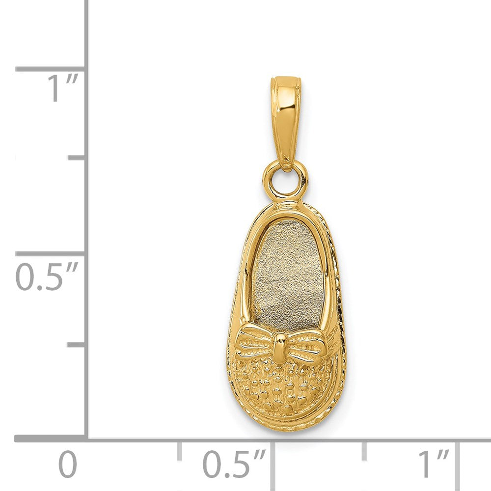14k Yellow Gold 3-D Baby Shoe with Bow Pendant