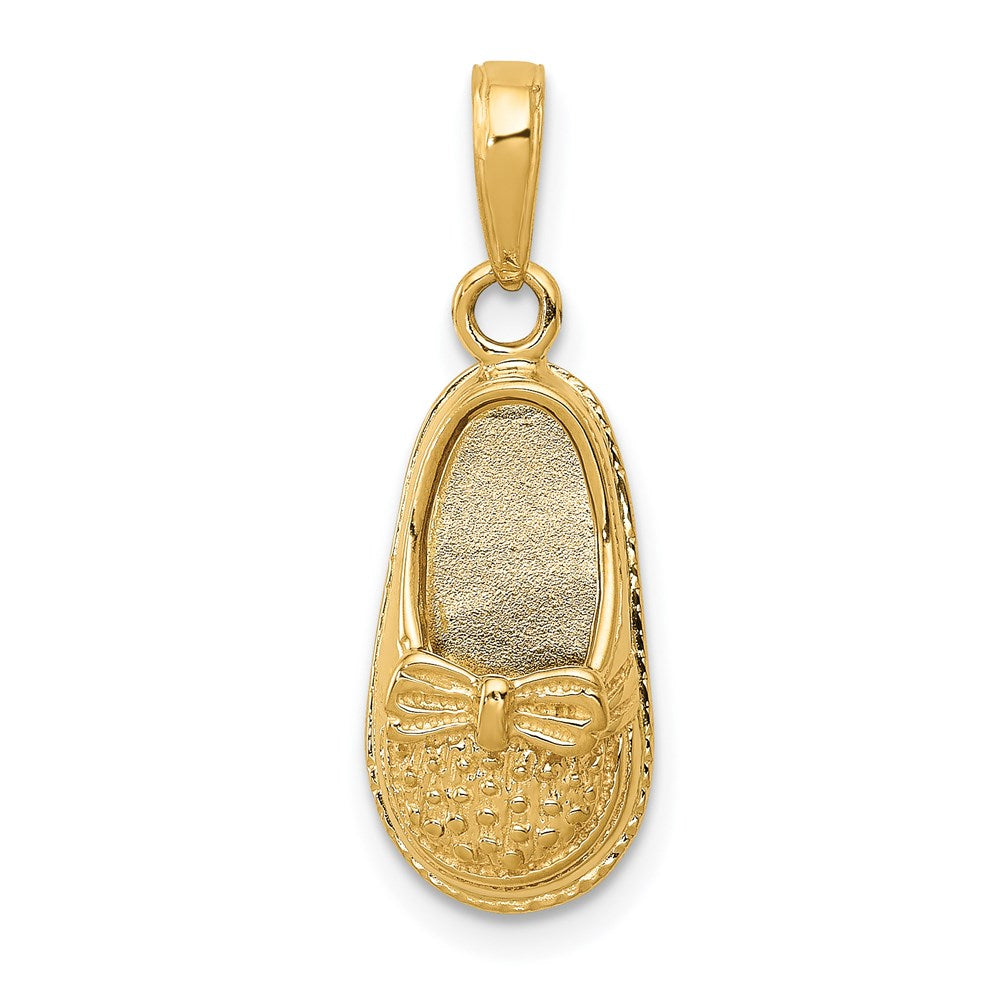 14k Yellow Gold 3-D Baby Shoe with Bow Pendant